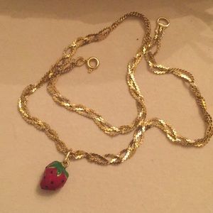 Braided Necklace w/Pretty Strawberry Charm Pendant